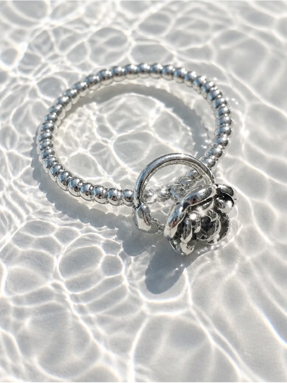 Silver Beaded Rose Charm Ring - Women Jewelry size 8 927 stainless steel